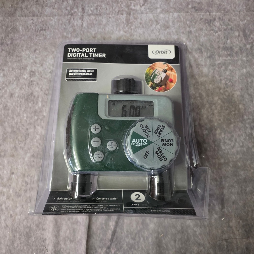 New ORBIT Two-Port Digital Timer Hose Automatic Water 56503 Rain Delay Outlet
